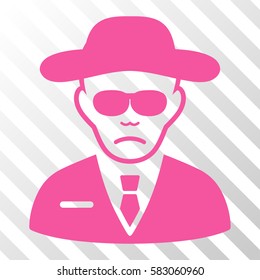 Pink Security Agent interface pictogram. Vector pictogram style is a flat symbol on diagonally hatched transparent background.
