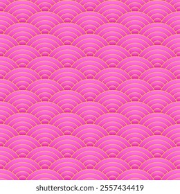 Pink seigaiha seamless pattern. Background with circles. Fish squama, dragon scale or waves. Geometric ornament	
