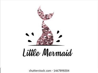 pink sequin little mermaid pink heart vector