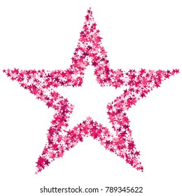 Pink Sequins. Bright Pink Stars on a White Background. Modern Fashionable Background. Pink Sequins Background for Wrapping Paper, Postcards, Banners, Prints. Abstraction with Pink Stars.