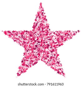 Pink Sequins. Bright Pink Stars on a White Background. Modern Fashionable Background. Pink Sequins Background for Wrapping Paper, Postcards, Banners, Prints. Abstraction with Pink Stars.