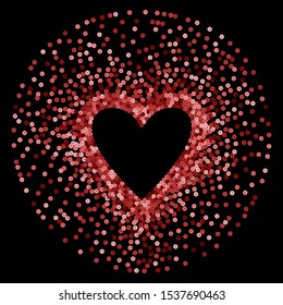 Pink Sequins Vector Luxury Heart Frame. Romantic Background