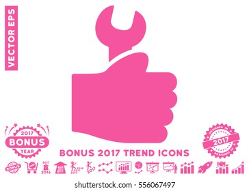 Pink Service Hand pictogram with bonus 2017 year trend symbols. Vector illustration style is flat iconic symbols, white background.