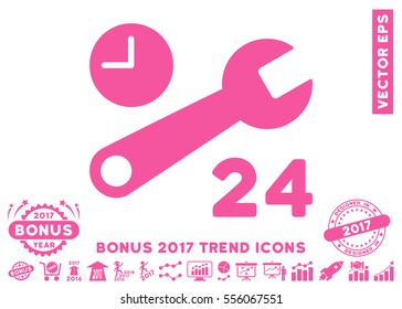Pink Service Hours pictogram with bonus 2017 trend elements. Vector illustration style is flat iconic symbols, white background.