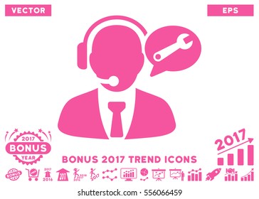 Pink Service Manager Message pictogram with bonus 2017 year trend clip art. Vector illustration style is flat iconic symbols, white background.