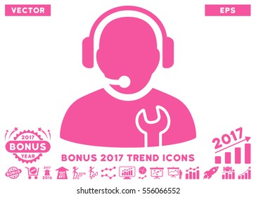 Pink Service Operator icon with bonus 2017 trend clip art. Vector illustration style is flat iconic symbols, white background.