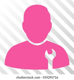 Pink Serviceman toolbar pictogram. Vector pictograph style is a flat symbol on diagonal hatch transparent background.