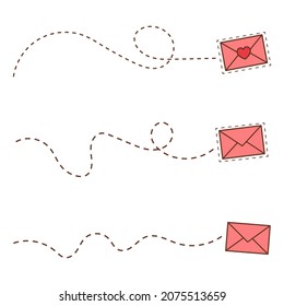 Sobre festivo rosado con corazones. Dirección de correo electrónico. Sobre de línea con puntos. Sobre de invitación de vacaciones. Ilustración del vector