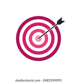 Pink shade bullseye dart target icon. Dart target goal marketing sign. Arrow dart logo vector. Winner dart sign.