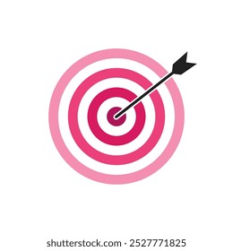 Ícone de alvo de dardo de alvo de bullseye de sombra rosa. Sinal de marketing da meta alvo do Dart. Vetor de logotipo de dardo de seta. Sinal de dardo vencedor.