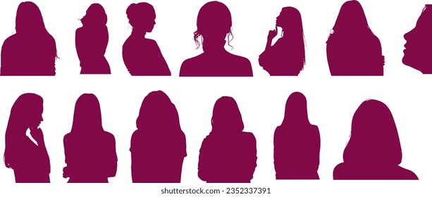 pink shade Group of Women Silhouettes, Female Silhouettes, women portrait silhouettes illustration , Lady Silhouettes, Abstract Women illustration , Feminine Shadow Figures, Woman Silhouette Profile
