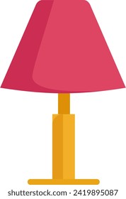 Pink shade table lamp with yellow base on white background. Modern interior lighting design vector illustration.