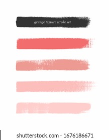 Pink shades art brush paint texture stripes set isolated vector background. Watercolor beautiful strokes set.