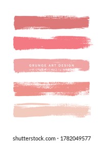 Pink shades art brush paint texture stripes set isolated vector background. Watercolor beautiful strokes set.