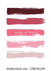 Pink shades art brush paint texture stripes set isolated vector background. Watercolor beautiful strokes set.