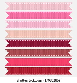 Pink Shades Stitched Grosgrain Ribbon, Vector. Also See Other Color Sets. 