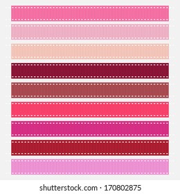 Pink Shades Stitched Grosgrain Ribbon, Vector. Also See Other Color Sets. 