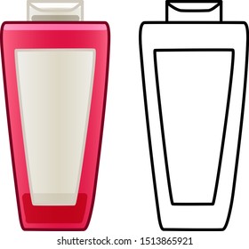 Pink shampoo bottle in colored and line versions