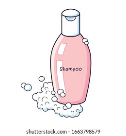 Pink shampoo bottle with foam isolated
