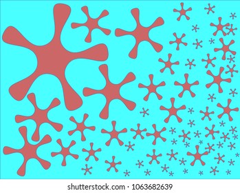 Pink shape flower star  pattern on  blue background big and small