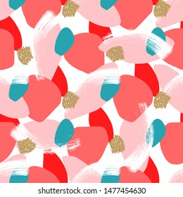 Pink Shapes Seamless Pattern Print . Modern Texture with Brush Strokes . 