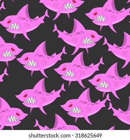 Pink shark seamless pattern. Predator fish with large teeth. Vector marine background for fabrics
