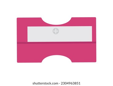 Pink sharpener concept. Pencil tool. Office and school supplies for organizing effective school and educational process. Social media sticker. Cartoon flat vector illustration