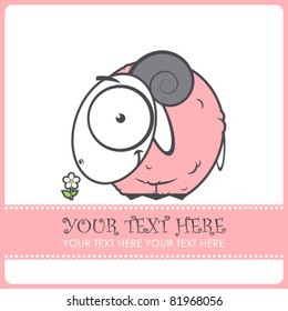 Pink sheep cartoon character. Vector illustration.