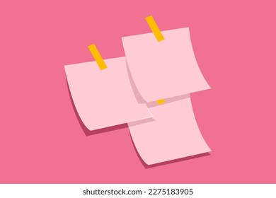 pink sheet of paper with curved corners, ready for your message. Realistic vector illustration. Isolated on a pink background. Front view. Close. Arrange