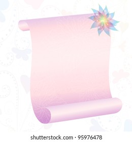 Pink sheet of paper for text with flowers