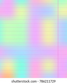 Pink sheet with wide horizontal lines notebook school paper with pink vertical line on the right  rainbow gradient. School sheet vector illustration. Notebook design art background.