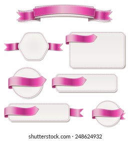 pink sheets for the text with seams. solated On White Background. Vector Illustration.