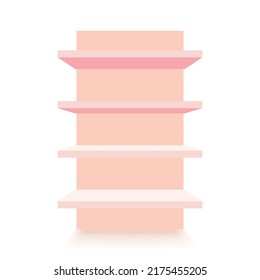 pink shelf mockup. Empty shelves template. Realistic bookshelf design. Vector illustration.