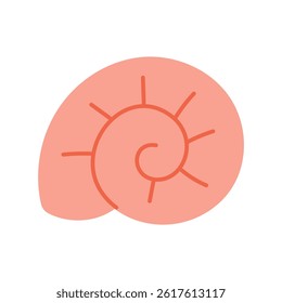 A pink shell with a spiral design. The shell is drawn in a cartoon style