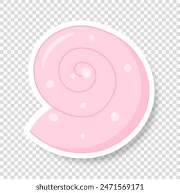 A pink shell sticker or icon on a transparent background. Trendy pop art design of the 80s. Vector illustration.