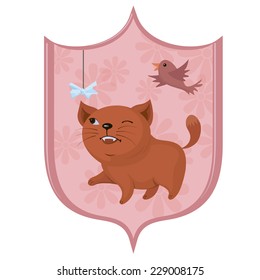 pink shield with Kitten on background