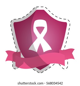 Pink shield and ribbon with symbol of breast cancer icon image