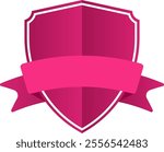 Pink shield with white border featuring a horizontal ribbon, conveying concepts of protection, security, and reliability, ideal for logos and branding