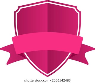 Pink shield with white border featuring a horizontal ribbon, conveying concepts of protection, security, and reliability, ideal for logos and branding