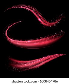 Pink shimmering waves. Light effect. Glittering star dust trail. Abstract motion. Magic swirl lines.