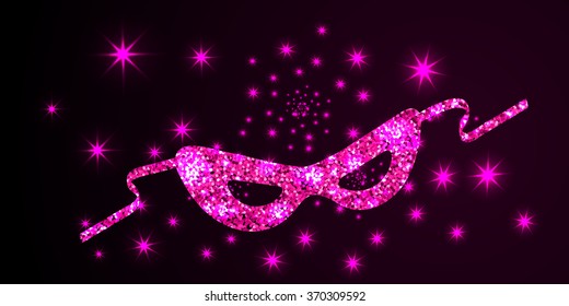 Pink shining carnival mask on black background. Vector illustration