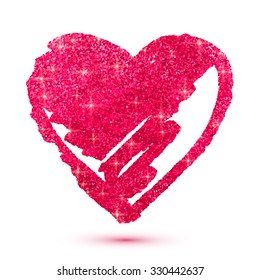 Pink shining glitter vector heart isolated on white