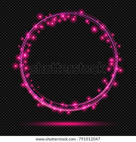 Pink shining Ring with Sparks on Transparent Background  - Vector Neon Glowing Annulus
