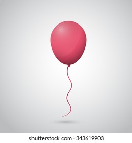Pink shiny balloon with ribbon, vector illustration