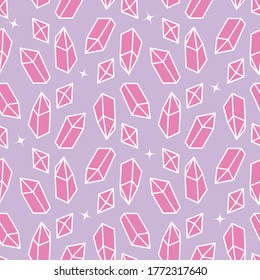 Pink shiny crystals seamless vector pattern. Girly mystical surface print design for fabrics, stationery, scrapbooking, textiles, gift wrapping paper, and packaging.