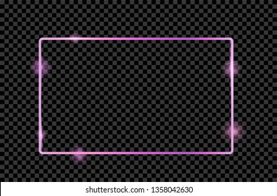 Pink shiny glowing vintage frame with shadows isolated on transparent background. Pink luxury realistic rectangle border. Vector illustration