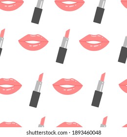 Los labios y labios brillantes rosados. Lápice de labios rosados sin fisuras vectorial.