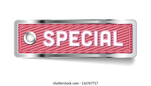 Pink shiny metallic chrome vector Special tag with fabric and stitched letters