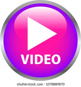 Pink Shiny round button with video mark