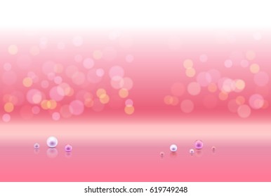 Pink shiny sparkle bokeh background and light place. Rose pearls and empty place for objects. Vector illustration stock vector.